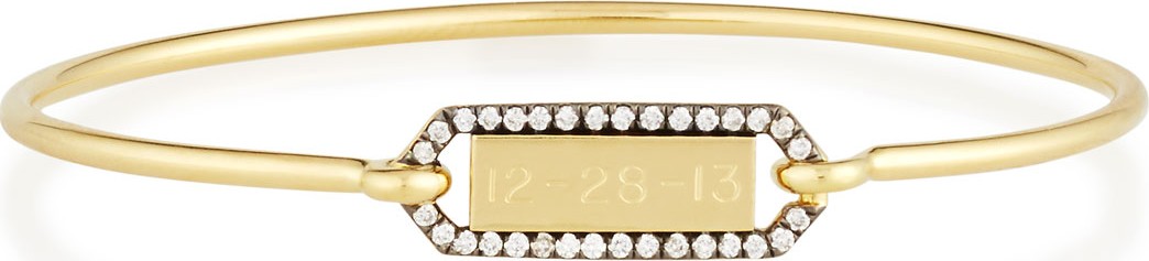Jemma Wynne Personalized Prive Rectangle Bangle with Blackened Diamond Border in 18K Gold