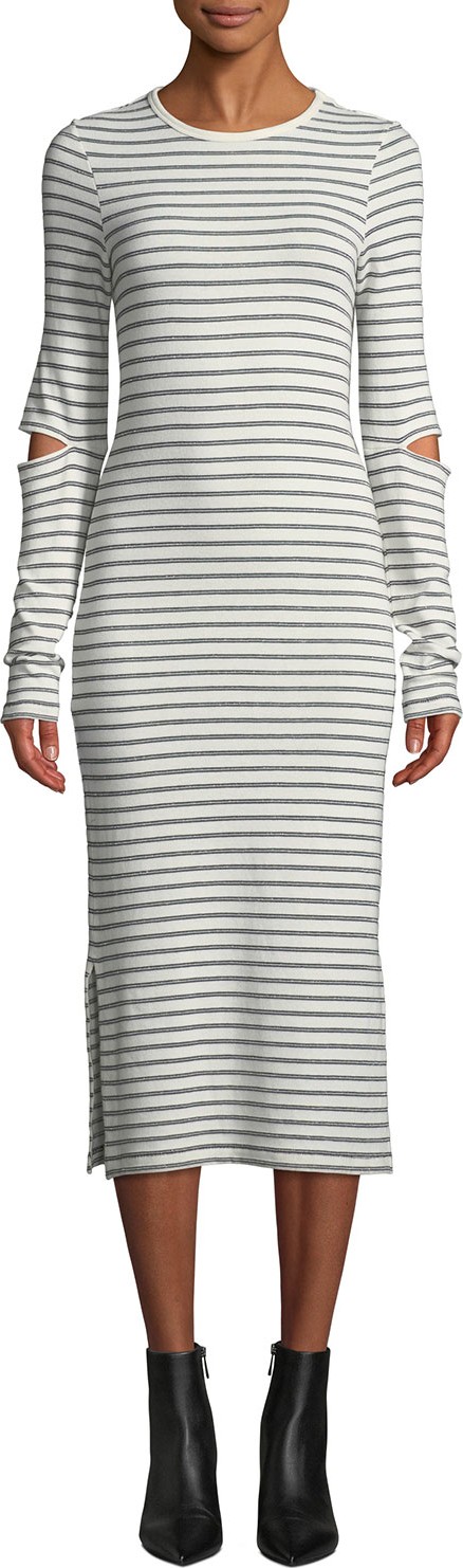 Current/Elliott The Quince Striped Cutout Long-Sleeve Midi Dress