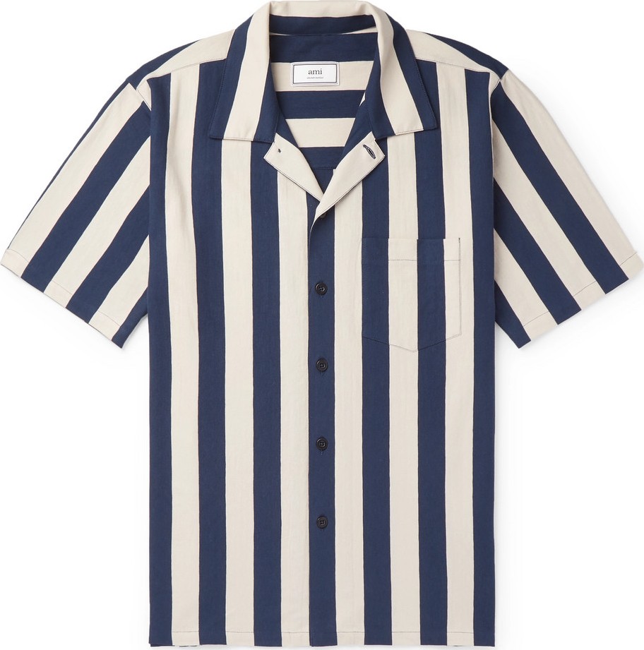 AMI Slim-Fit Camp-Collar Striped Cotton Shirt