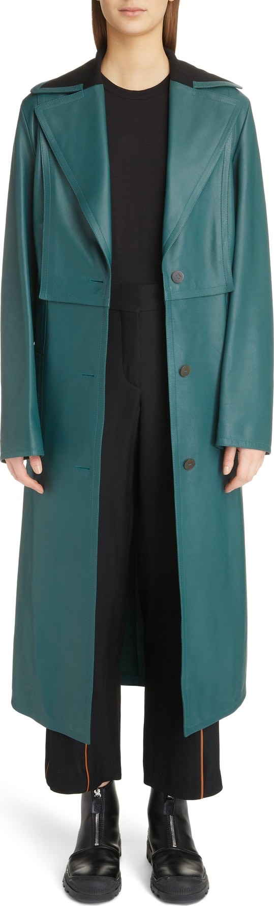 LOEWE Jersey Panel Leather Trench Coat