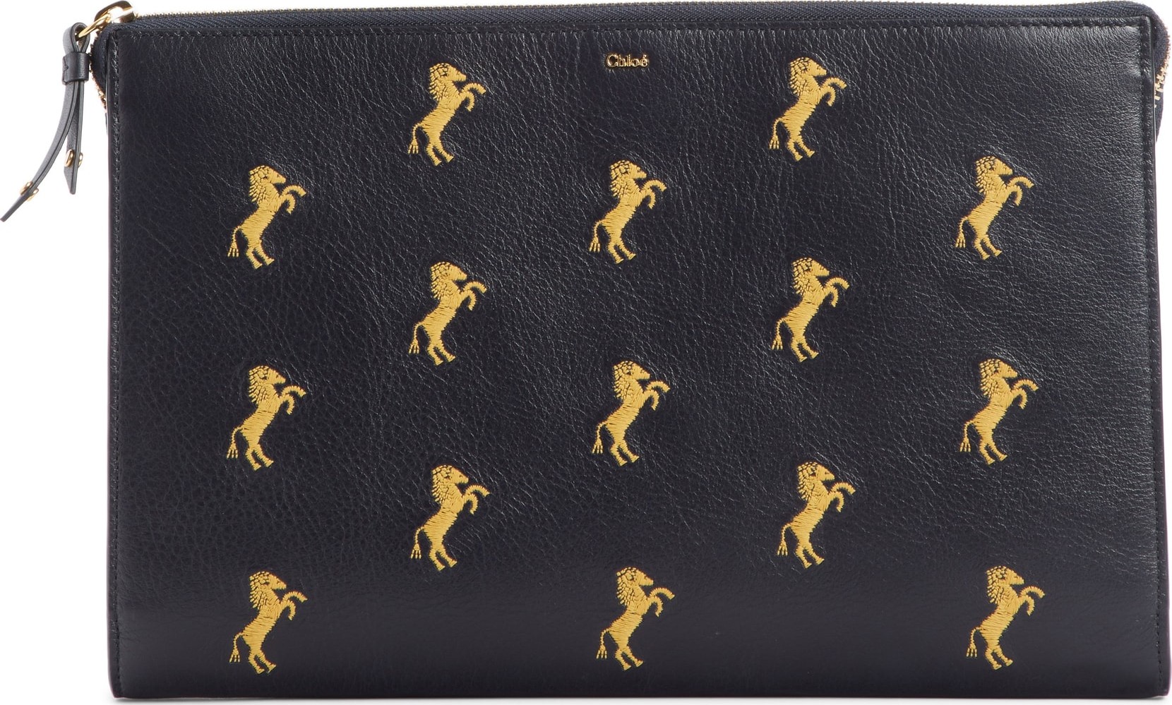 Chloe Embroidered Leather Zip Pouch