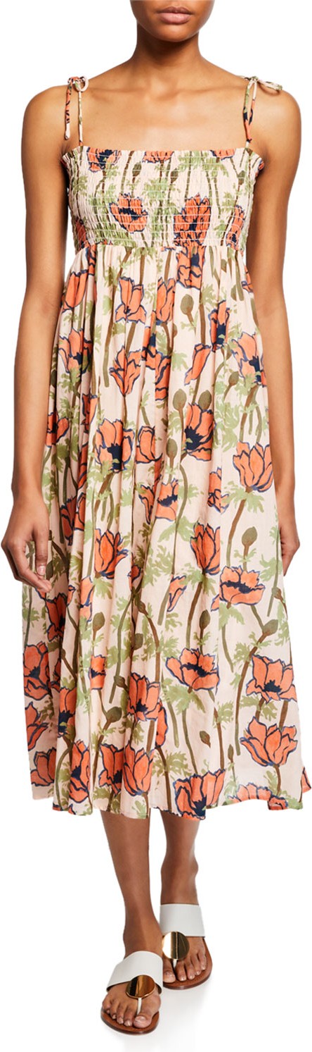 Tory Burch Painted Iris Floral-Print Sleeveless Midi Coverup Sun Dress