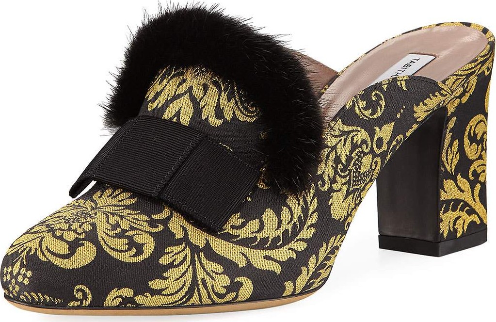 Tabitha Simmons Anya Heeled Mule with Fur Trim
