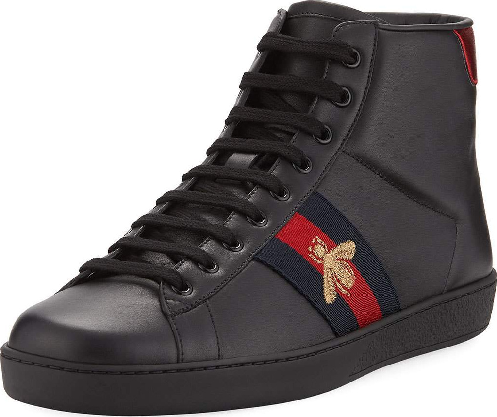 Gucci New Ace High-Top Leather Bee Sneaker