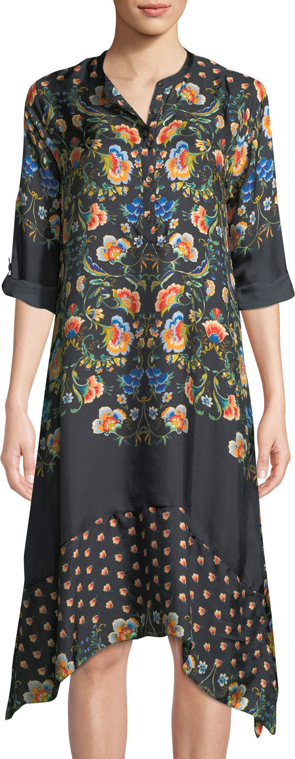 Johnny Was Uptimo Floral-Print Silk A-line Dress