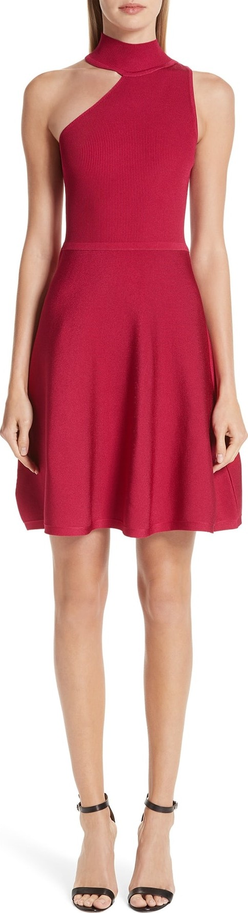 Cushnie Et Ochs Vika One-Shoulder Knit Flare Dress