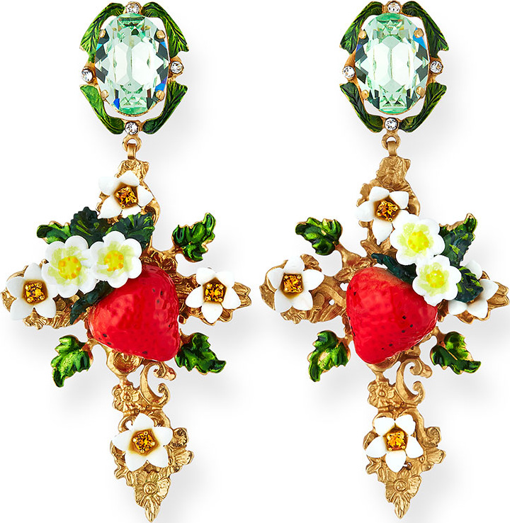 Dolce & Gabbana Crystal Strawberry Cross Earrings