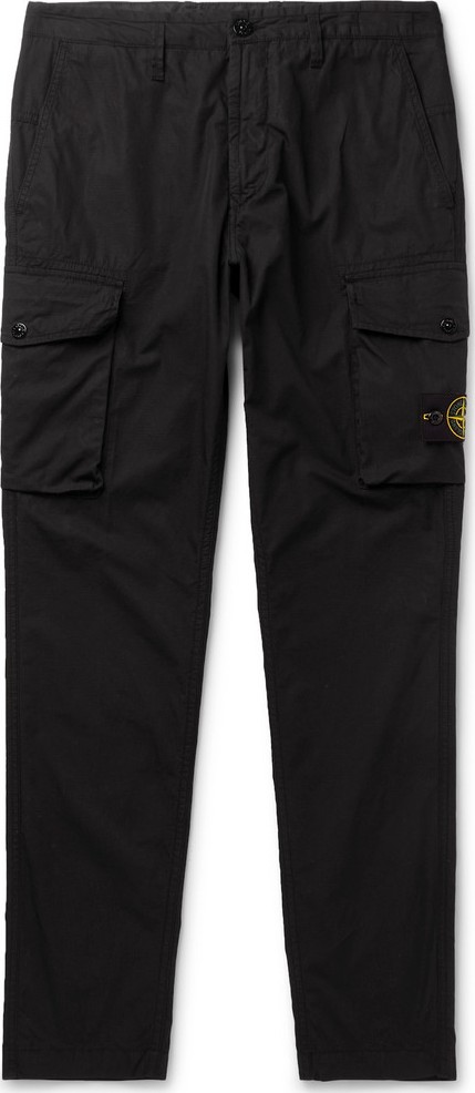 Stone Island Black Tapered Cotton-Ripstop Cargo Trousers