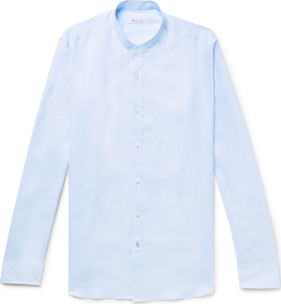Loro Piana Alvin Slim-Fit Grandad-Collar Slub Linen Shirt