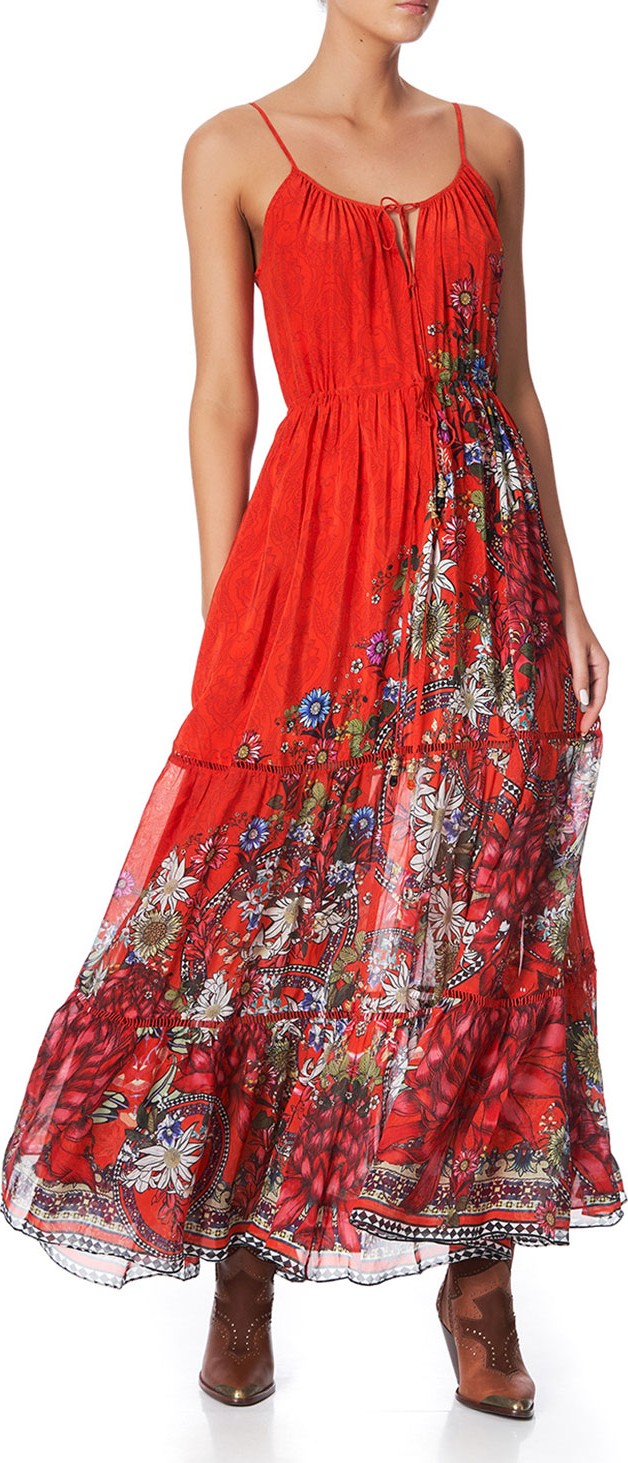 Camilla Printed Maxi Dress with Front Tie Detail