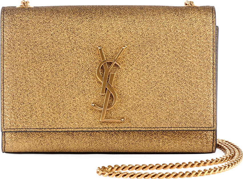 Saint Laurent Kate Monogram YSL Small Metallic Crackled Leather Crossbody Bag