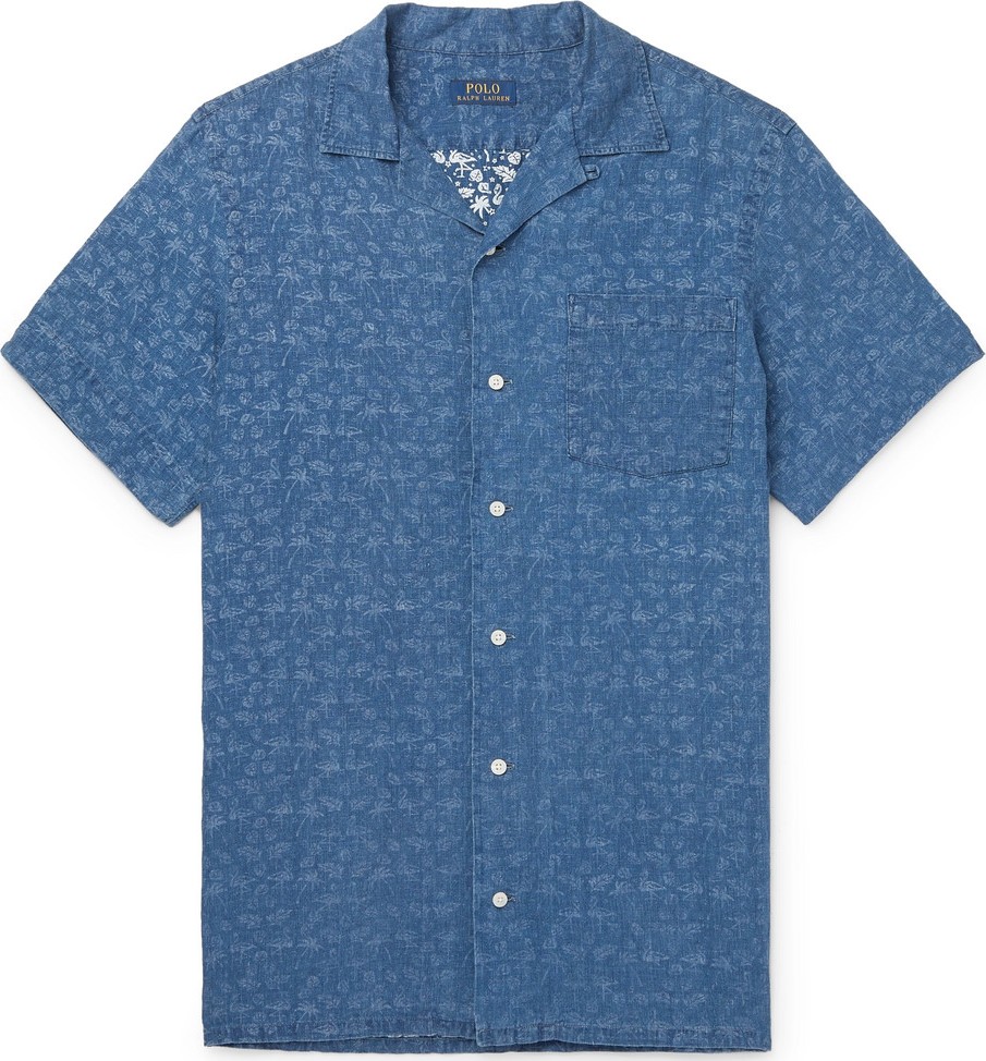 Polo Ralph Lauren Camp-Collar Overdyed Printed Linen Shirt