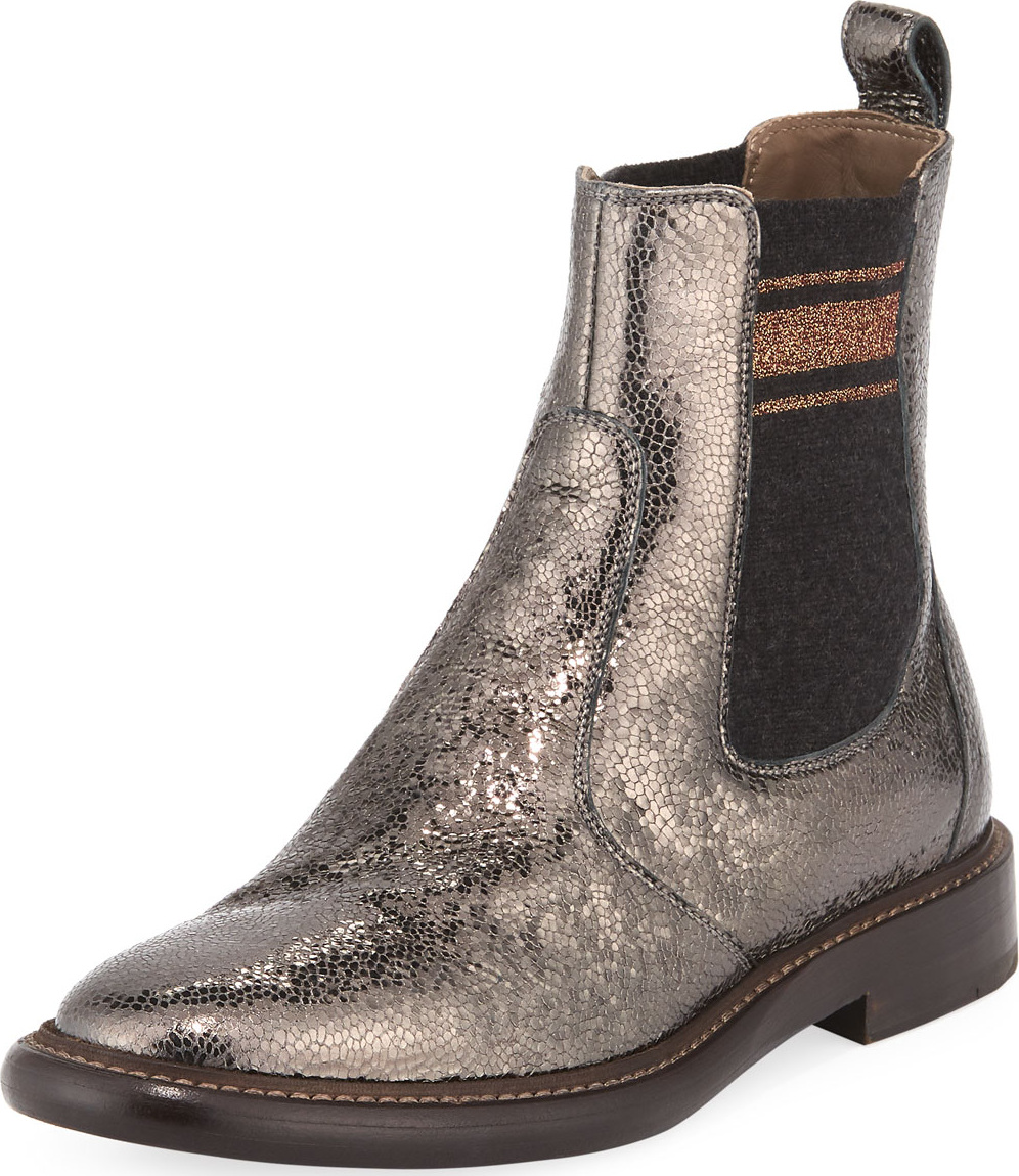 Brunello Cucinelli Metallic Leather Chelsea Bootie