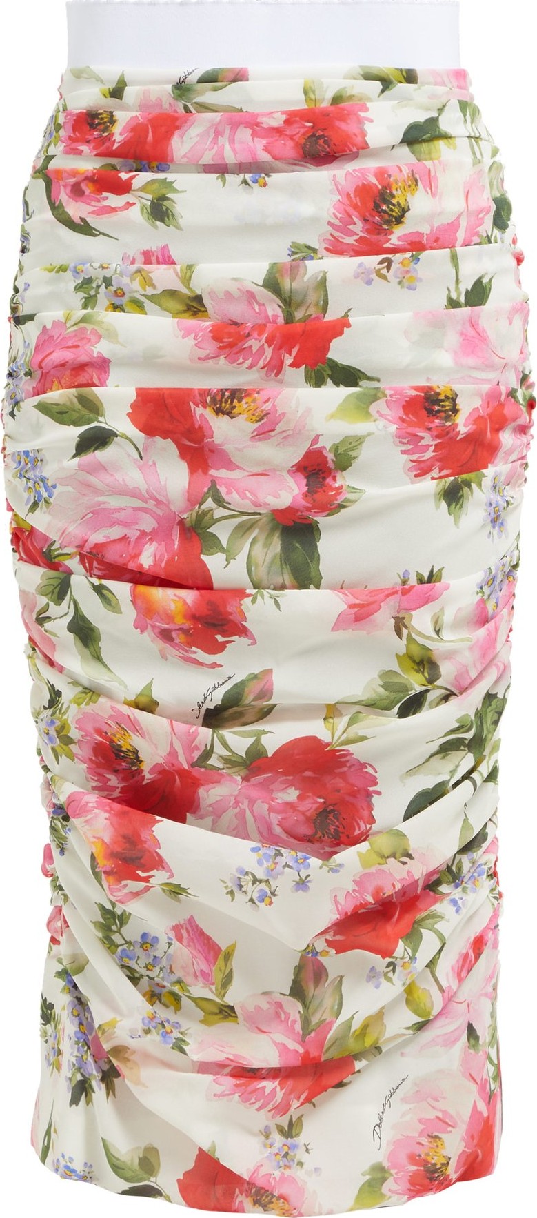 Dolce & Gabbana Peony-print silk-blend crepe pencil skirt