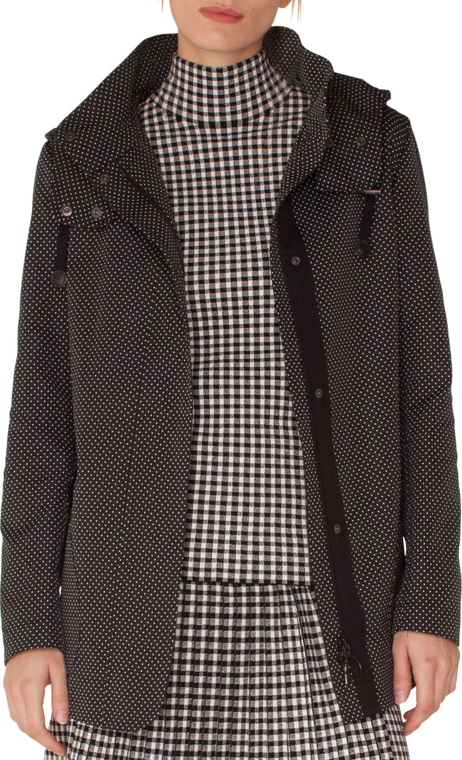 Akris Punto Pindot Jacquard Zip-Front Parka Jacket with Detachable Hood