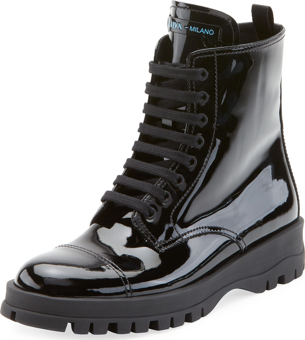 Prada Patent Leather Lace-Up Boot