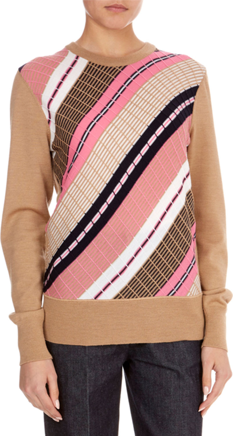 Victoria Beckham Crewneck Long-Sleeve Multi-Yarn Chunky-Knit Wool-Blend Sweater