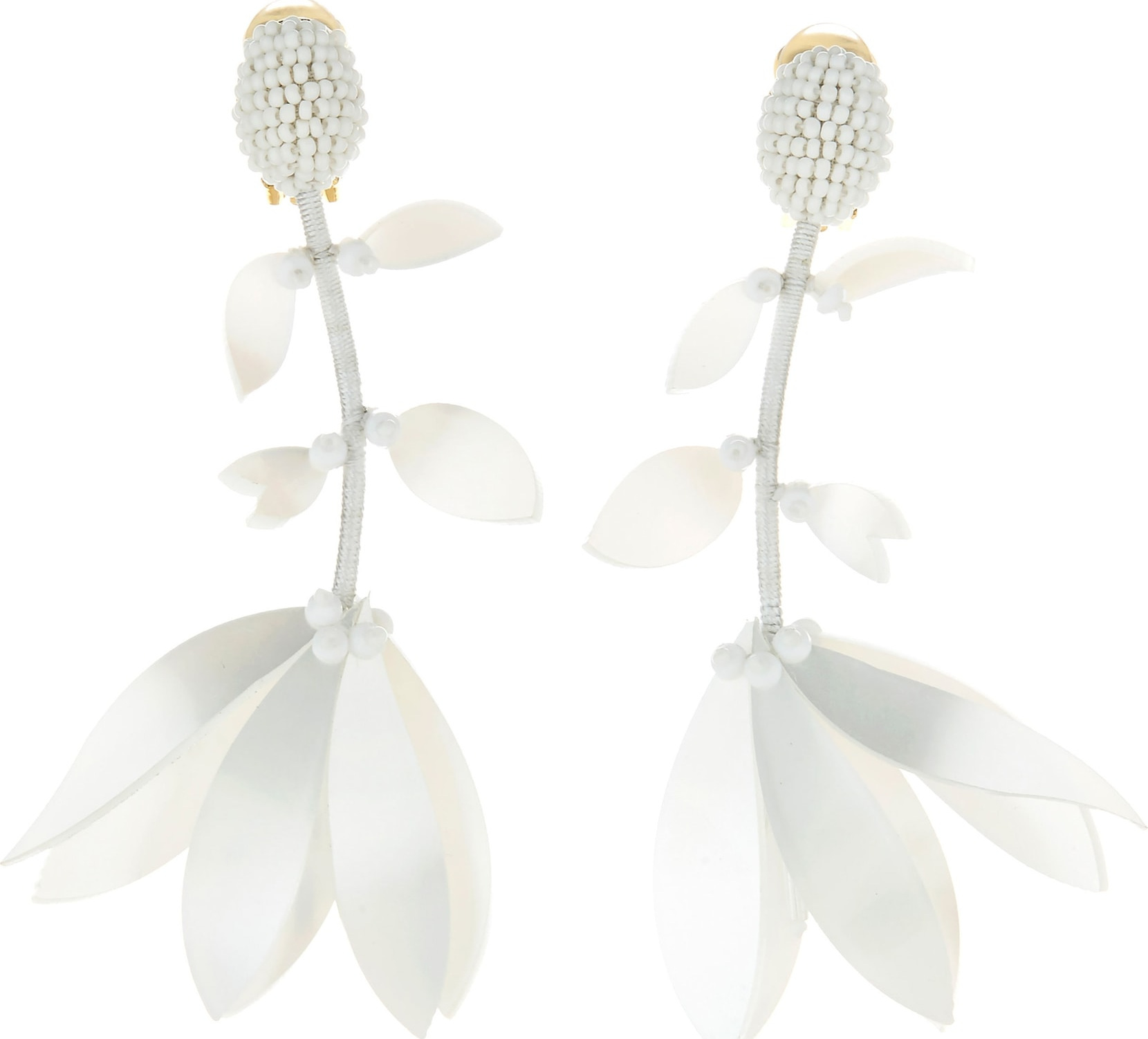 Oscar De La Renta Beaded Flower Drop Earrings