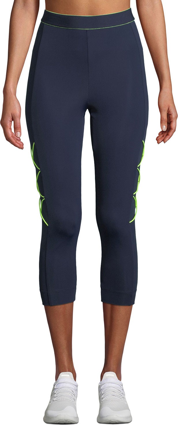 Cushnie High-Waist Cropped Leggings with Cording