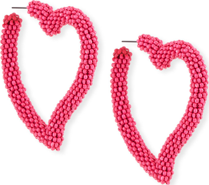 Sachin & Babi Seed Bead Heart Hoop Earrings, Fuchsia