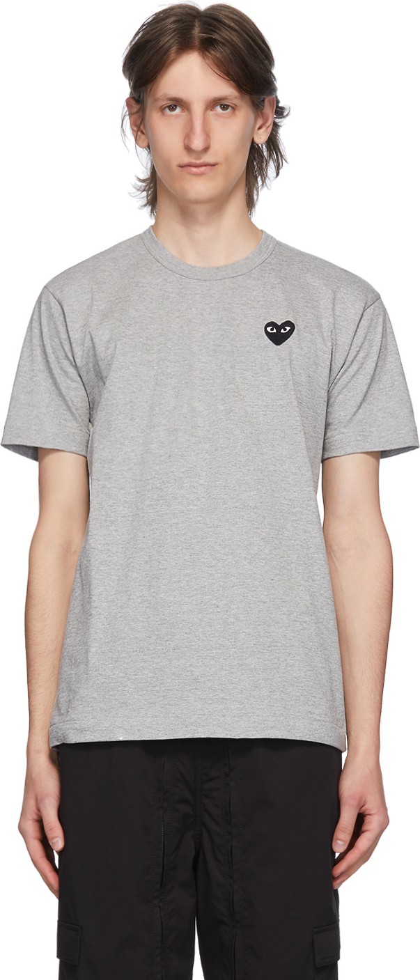 Comme Des Garcons PLAY Grey & Black Heart Patch T-Shirt