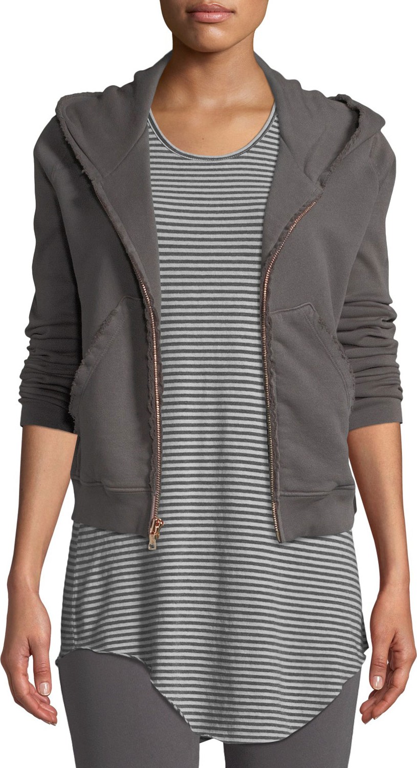 FOREO Distressed Fleece Zip Hoodie Sweatshirt Jacket