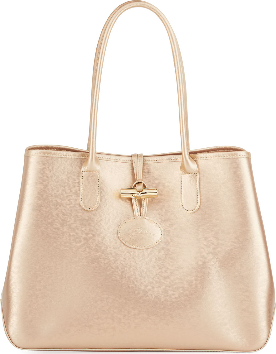Longchamp Roseau Metallic Leather Shoulder Tote Bag