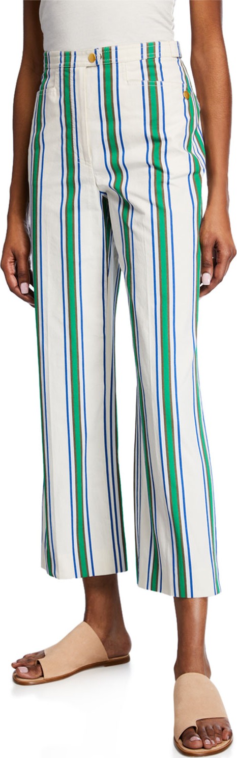 Tory Burch Striped Cotton Straight-Leg Pants