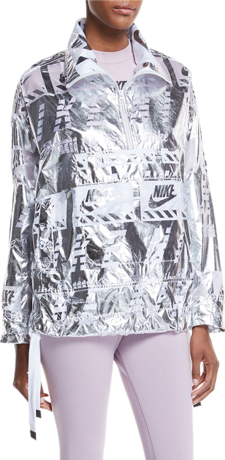 Nike Zip-Front Graphic-Print Metallic Ripstop Pullover