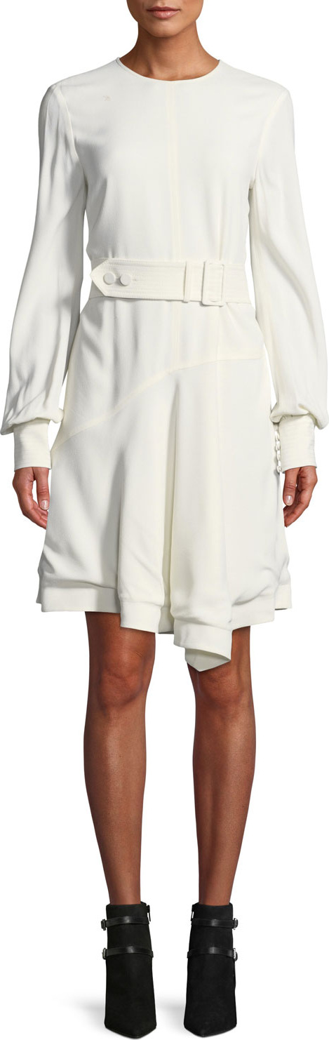 Derek Lam 10 Crosby Belted Long-Sleeve Asymmetrical Short Dress