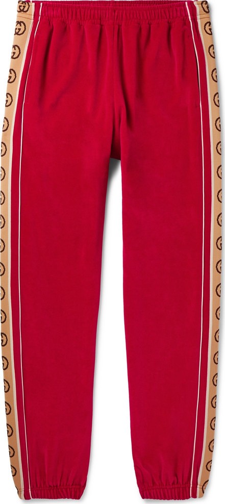 Gucci Tapered Logo-Appliquéd Webbing-Trimmed Piped Velvet Sweatpants