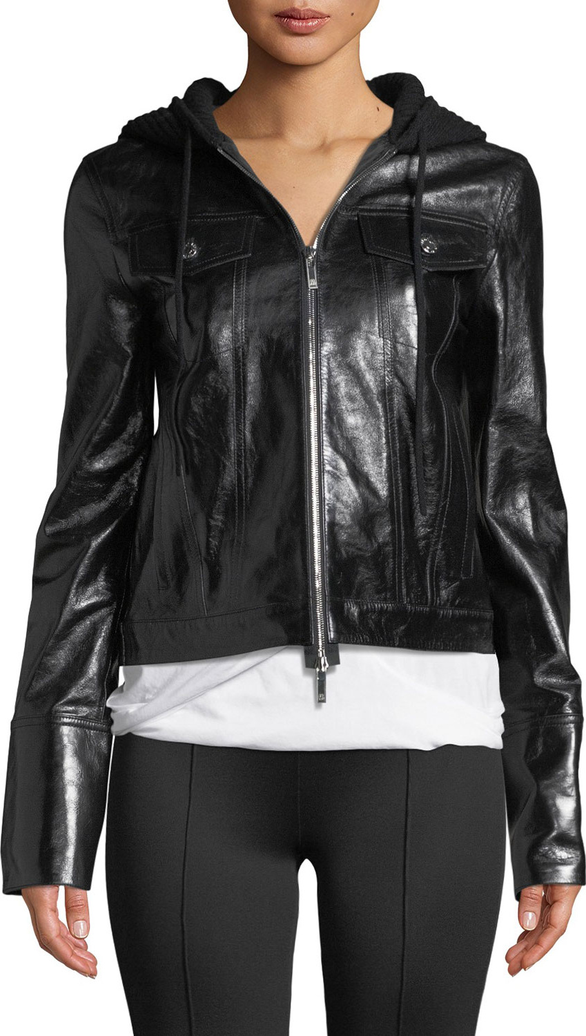Helmut Lang Hooded Zip-Front Leather Jacket