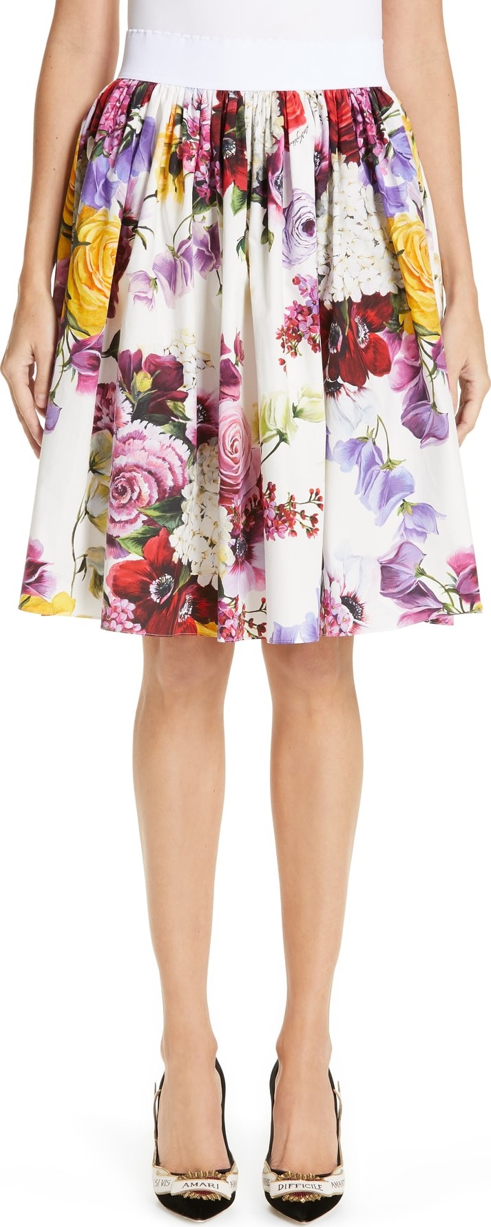 Dolce & Gabbana Floral Print Cotton Poplin Skirt