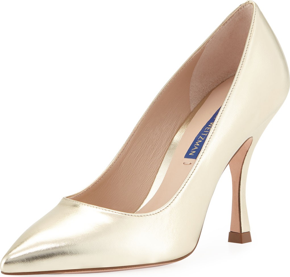 Stuart Weitzman Tippi 95mm Metallic Leather Point-Toe Pumps