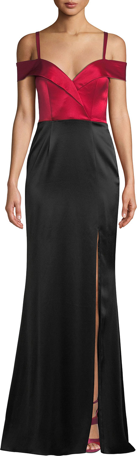 Catherine Deane Liza Off-the-Shoulder Colorblock Gown in Satin