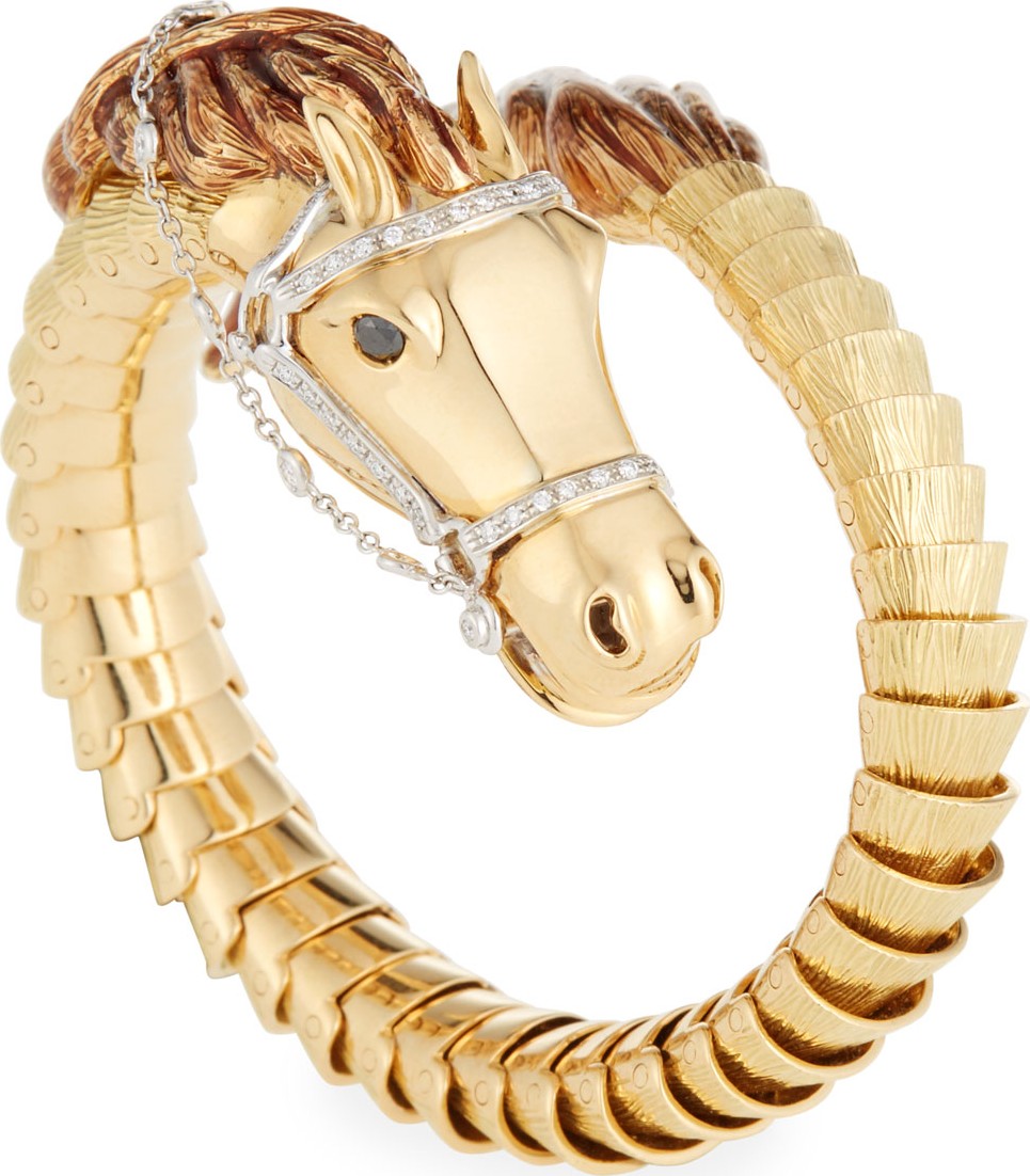 Roberto Coin 18k Gold Coiled Horse Bangle w/ Diamonds