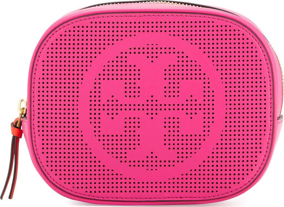 Tory Burch Logo-Perforated Round Cosmetic Bag