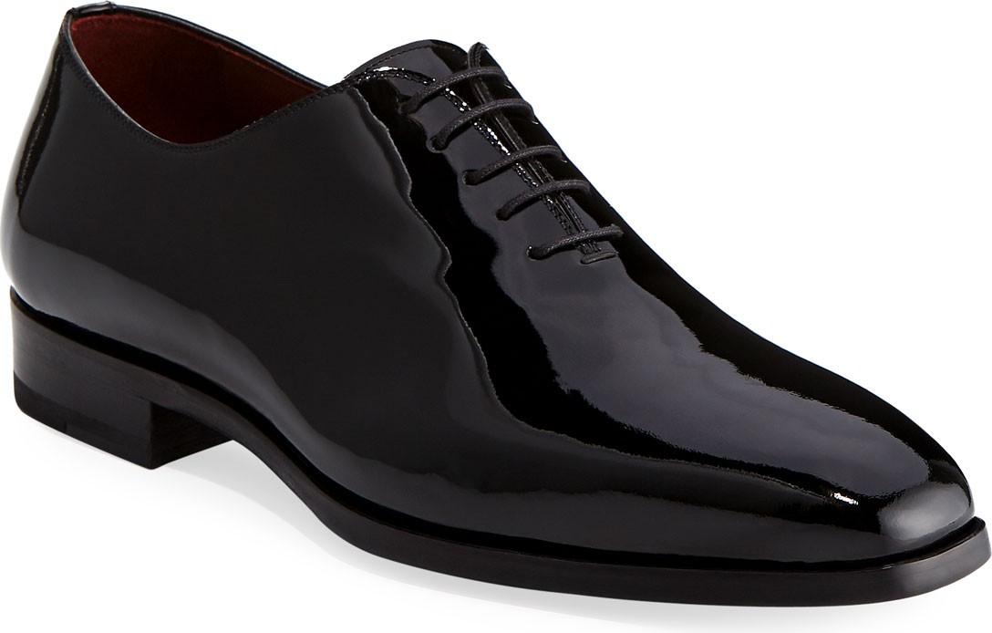 MAGNANNI Men's One-Piece Patent Leather Oxford Shoe, Black