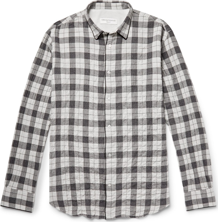 Officine Générale Checked Textured Cotton-Blend Flannel Shirt