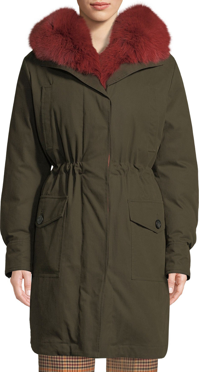 Moncler Hypolais Trench Coat w/ Fur Lining