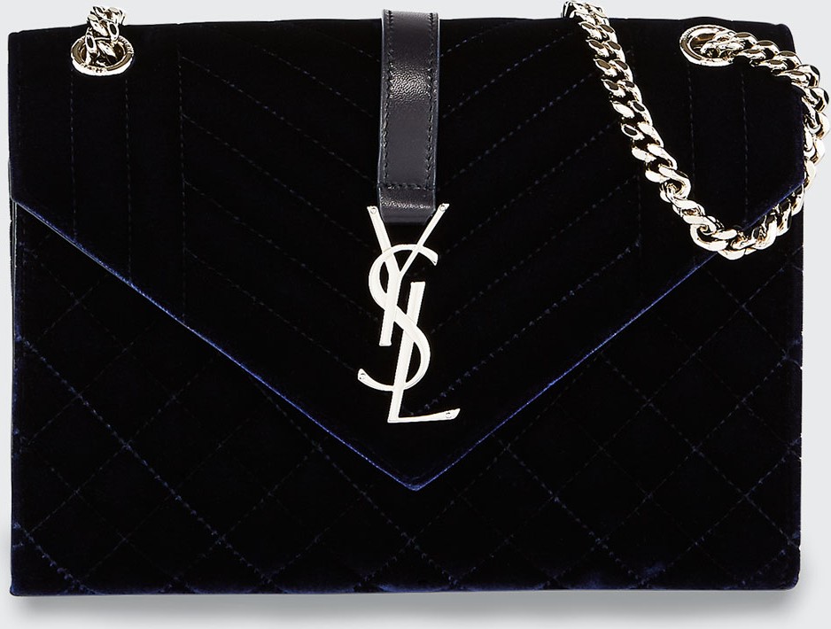 Saint Laurent V Flap Monogram YSL Medium Tri-Quilt Velvet Shoulder Bag