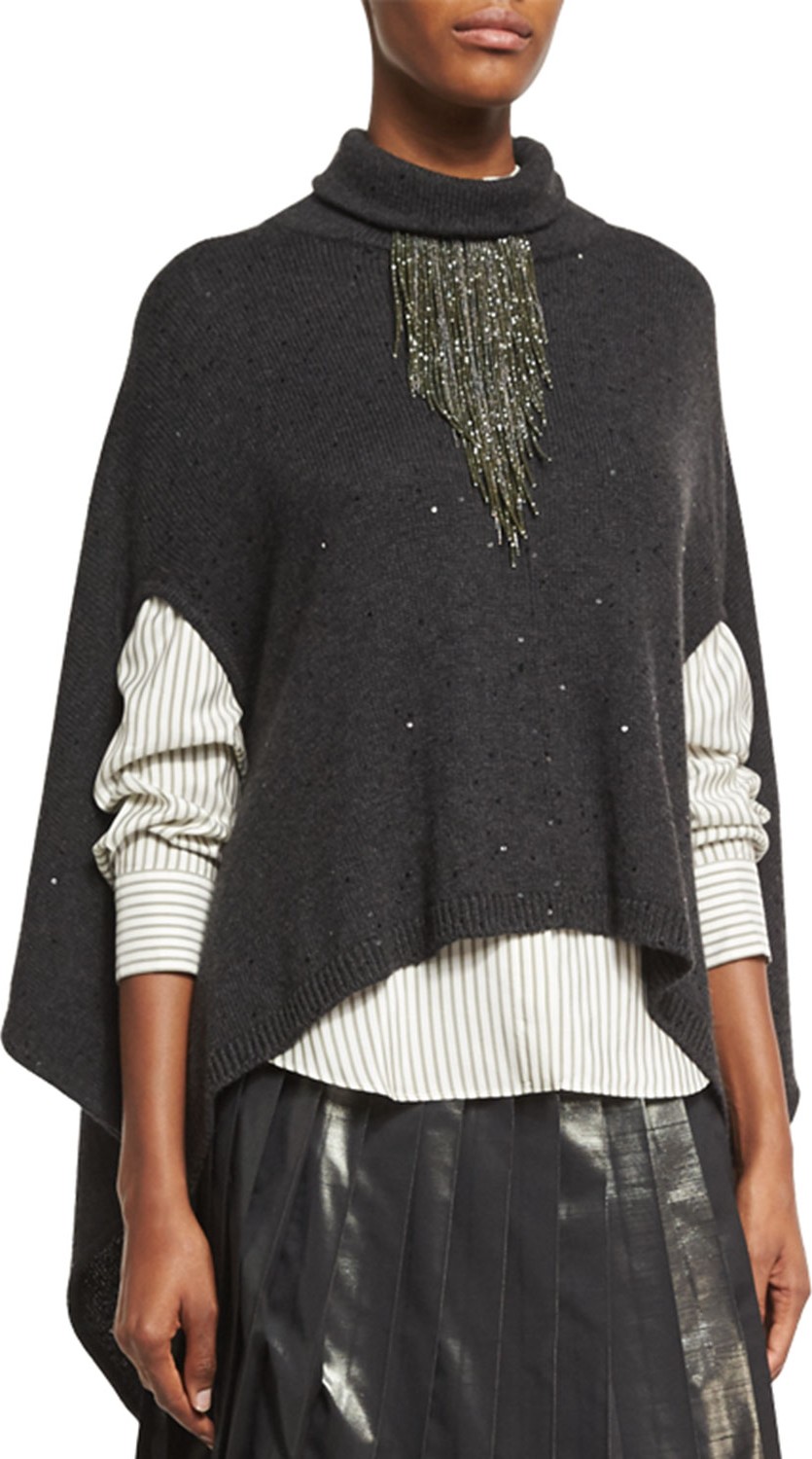 Brunello Cucinelli Monili Waterfall Necklace, Military Green/Silver