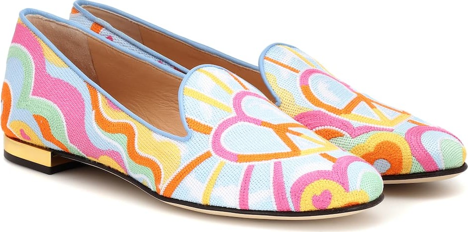 Charlotte Olympia Embroidered canvas loafers