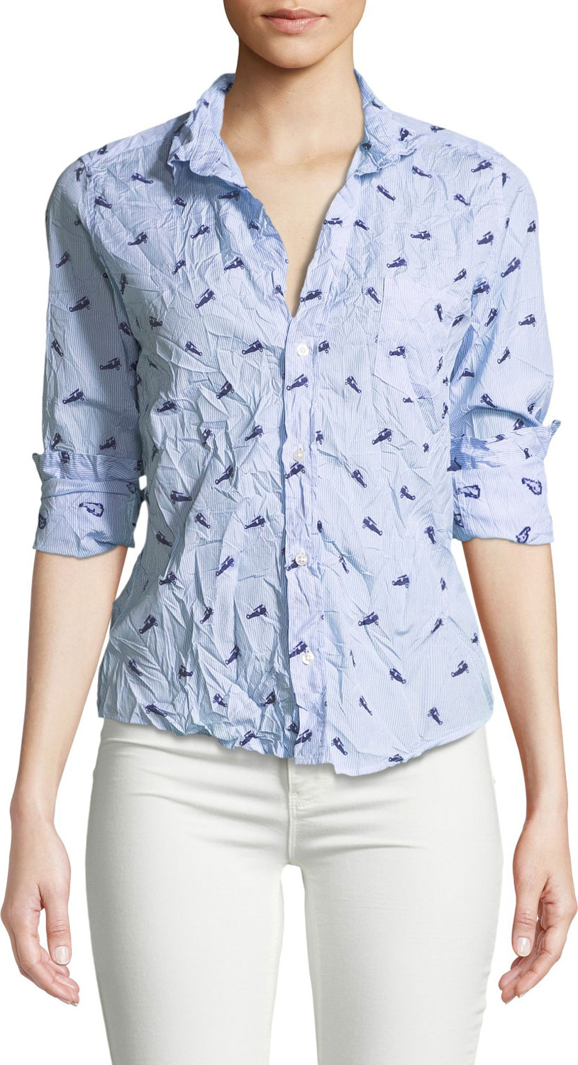 Frank & Eileen Printed Long-Sleeve Button-Down Cotton Top