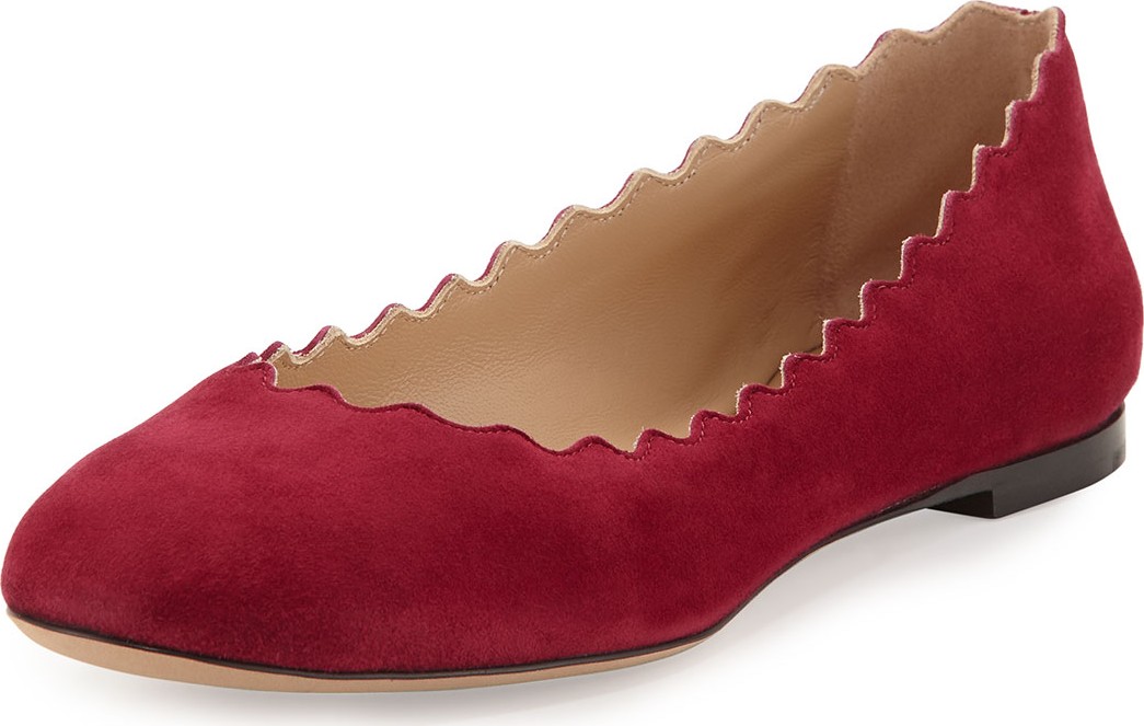Chloe Scalloped Suede Ballet Flats