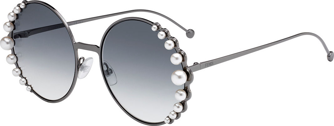 Fendi Round Metal Sunglasses w/ Pearly Trim