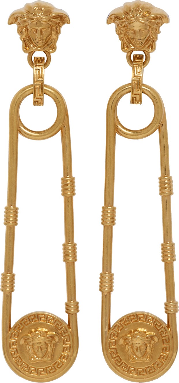 Versace Gold Safety Pin Earrings