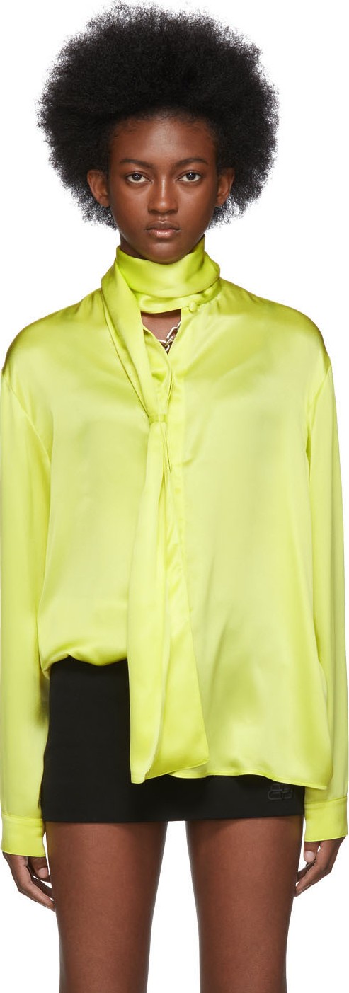Balenciaga Yellow Silk Satin Scarf Blouse