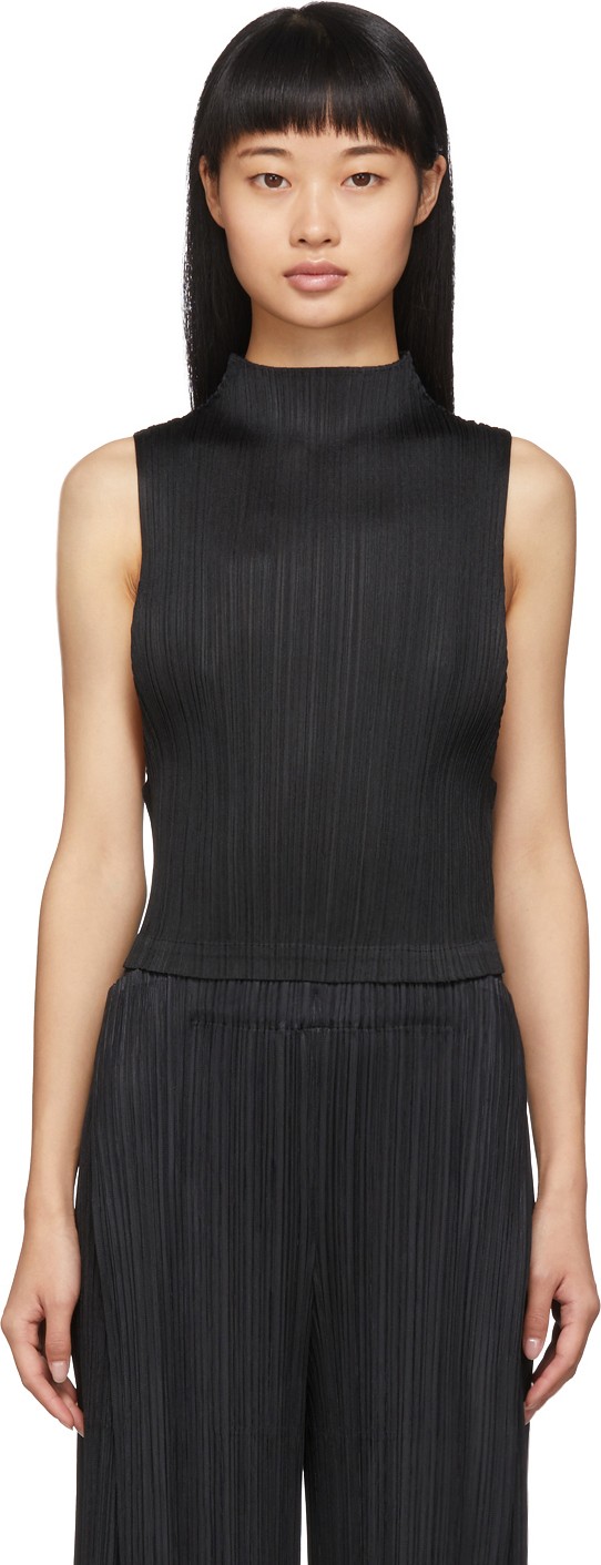 Pleats Please By Issey Miyake Black Pleated Cropped Tank