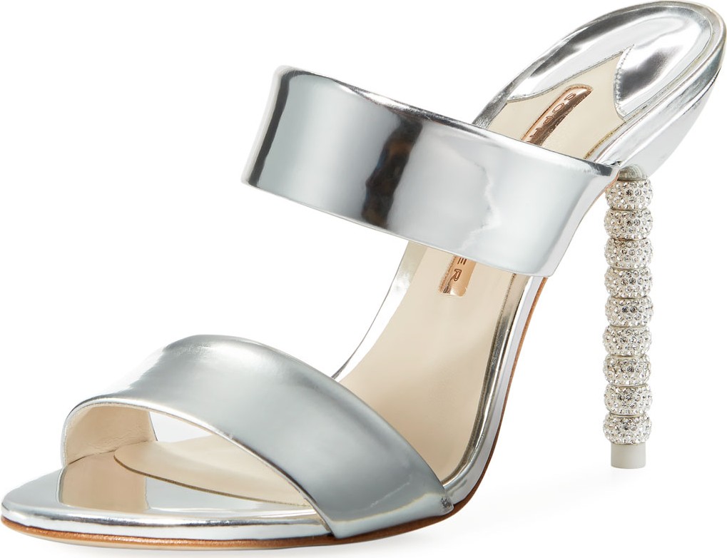Sophia Webster Rosalind Metallic Leather Crystal-Heel Slide Sandals